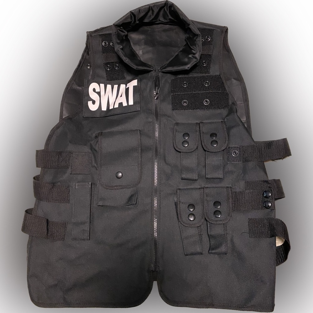Men's Halloween Costume SWAT  Commander Utility Vest One Size XL Black